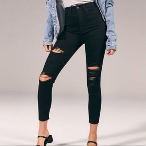 Abercrombie High Rise Distressed Black Jeans